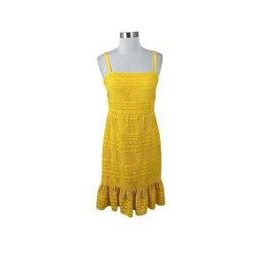 J. Crew Yellow Geometric Lace Midi Dress Flounce Beachy Coastal Size 4